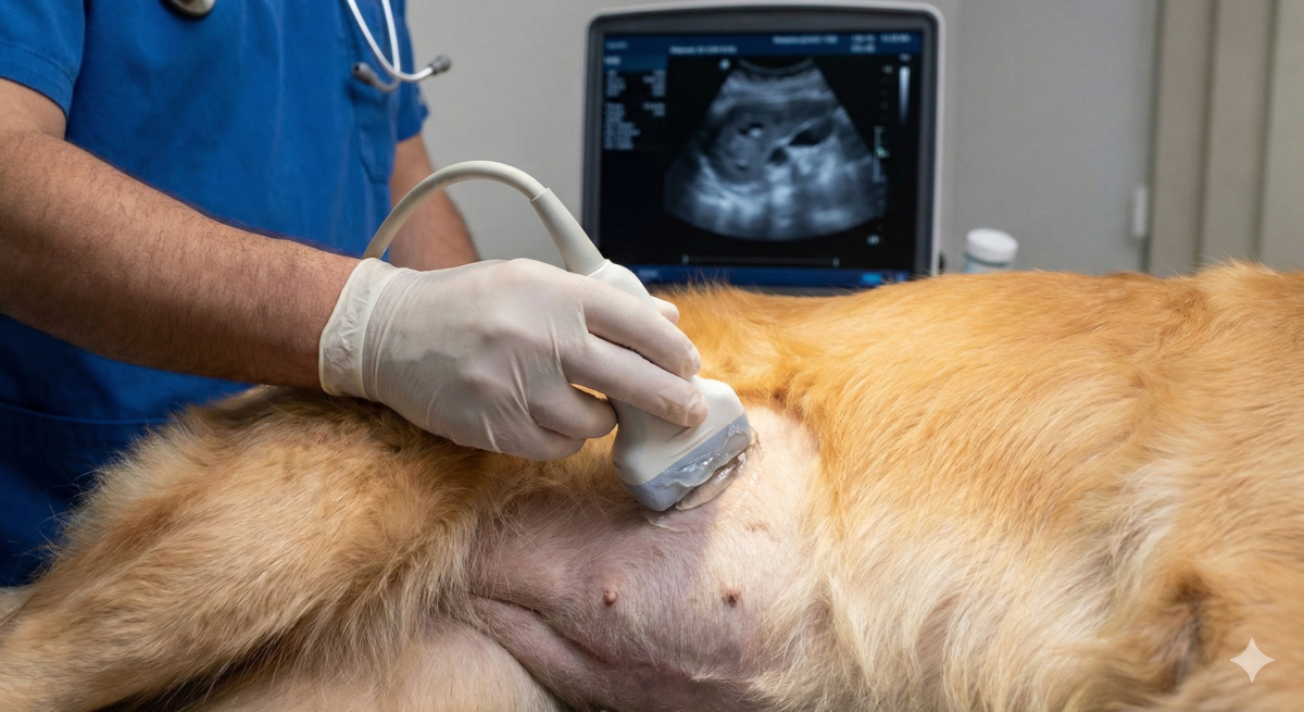 Veterinary technician performing a fecal exam and blood test for a dog pooping blood.