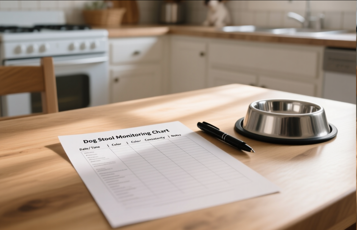 Dog stool consistency monitoring chart for diarrhea recovery tracking
