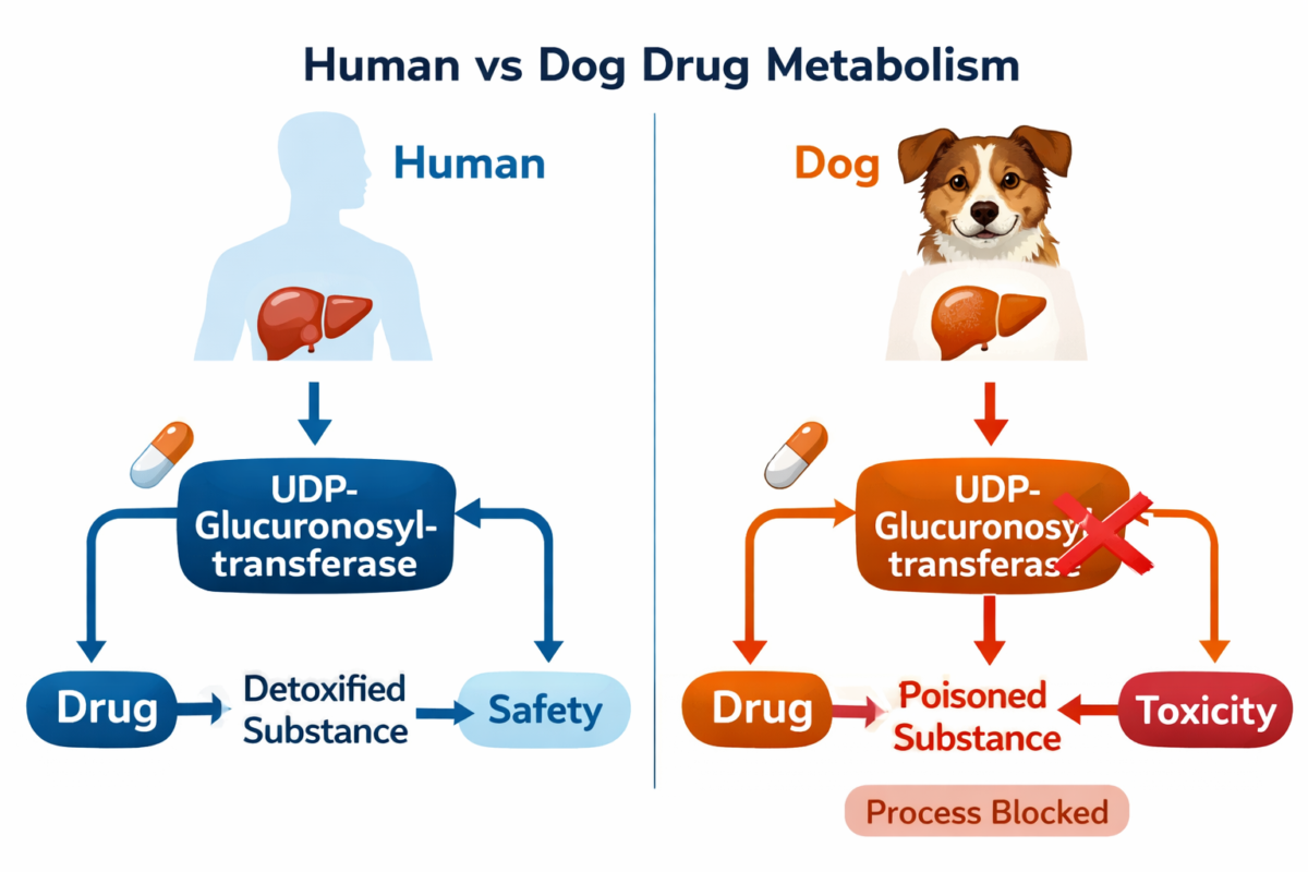 What Painkillers Can I Give My Dog Canine vs human metabolism of NSAIDs science infographic.