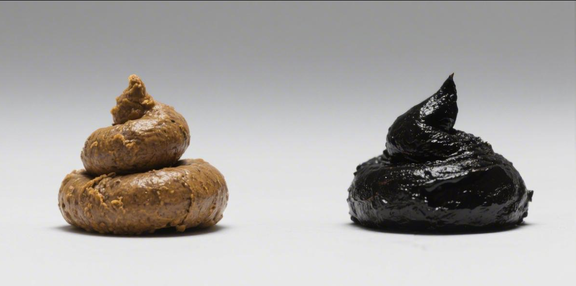 Comparison of normal dog stool and black tarry stool indicating melena - What to feed a dog with diarrhea