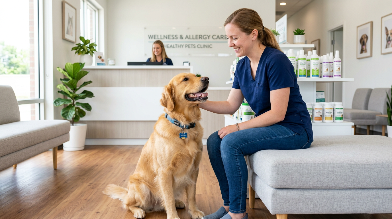 A happy dog being cared for by its owner, representing safe Zyrtec usage for allergy relief.