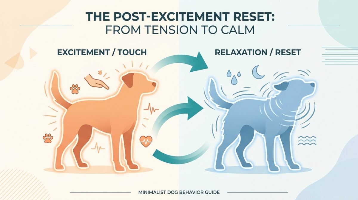 Diagram showing how a dog's 'shake-off' helps transition from the Sympathetic (alert) to Parasympathetic (relaxed) nervous system.