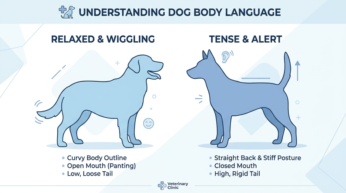 Dog Body Language Comparison: Identifying the difference between a relaxed wag and a stressed wag - dog tail wagging
