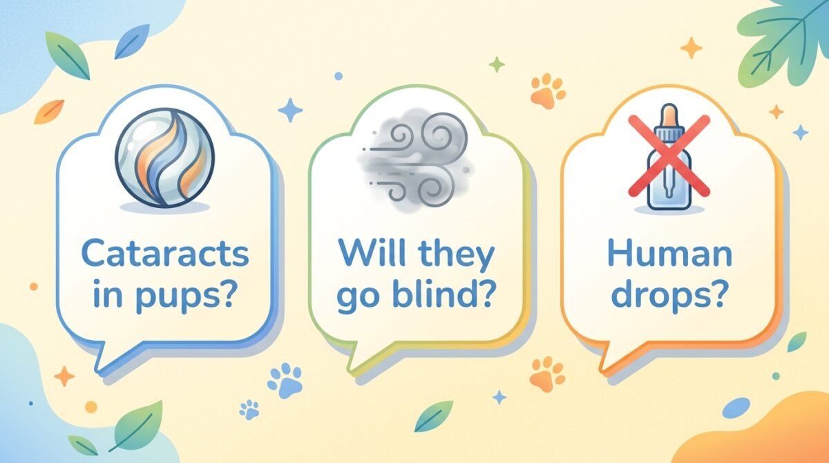 Dog Eye Care FAQ: Three key answers regarding young dog cataracts, blue haze vision, and the dangers of human eye drops.