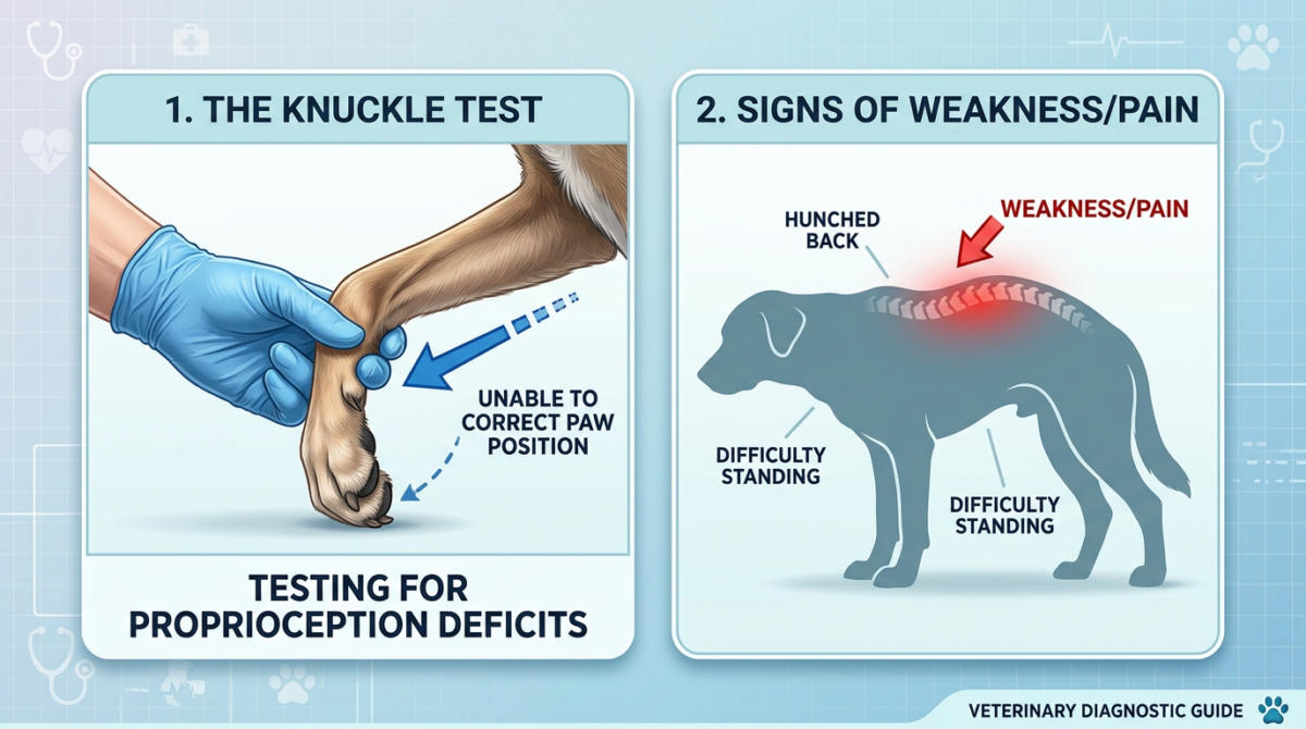 Guide to checking if dog leaning is medical: The Knuckle Test and Posture Check.