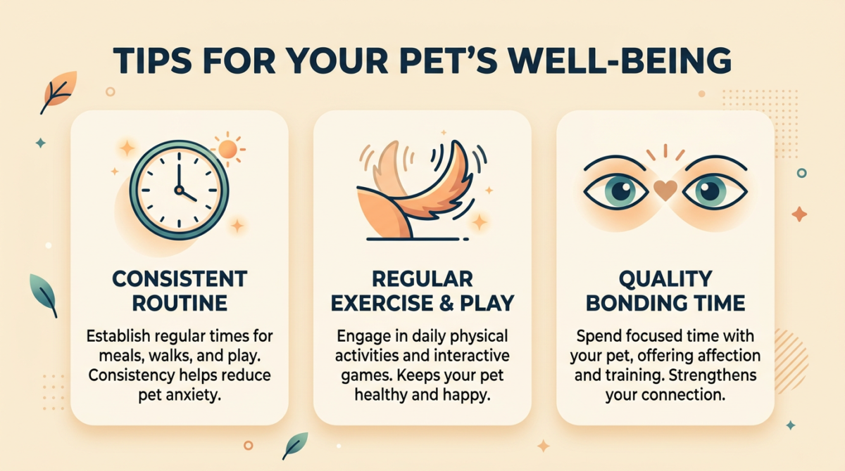 Dog Observation Checklist: Icons for checking the clock, body language (ears/tail), and the 5-second soft gaze test.