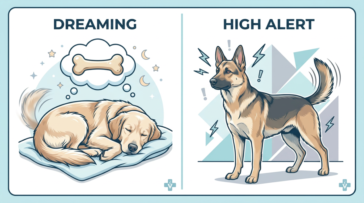 Dog Tail Wagging FAQ: Visualizing dream wags versus high-arousal warning wags.