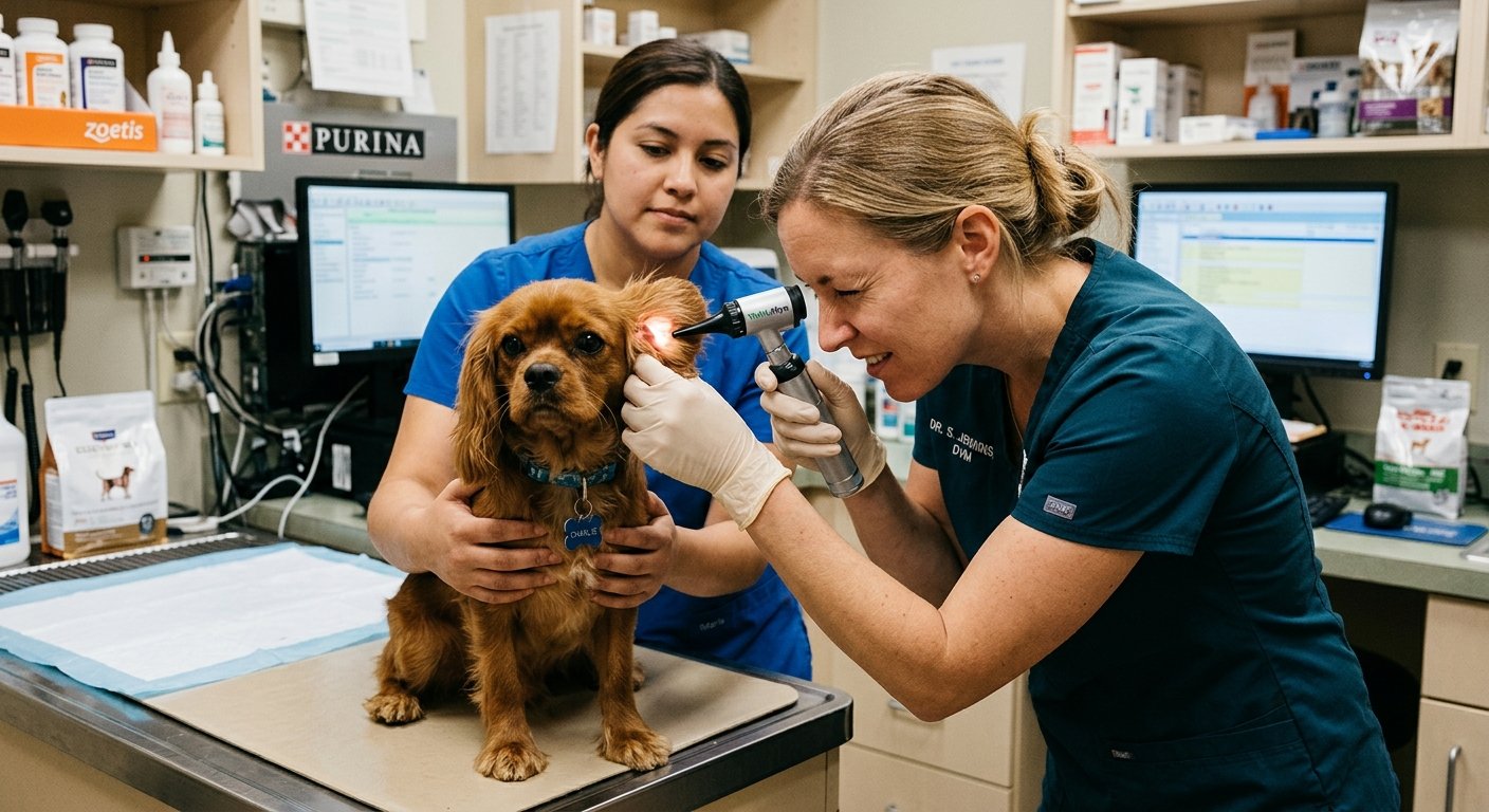 dog ear infection treatment — pet care illustration - Dog ear infection treatment options