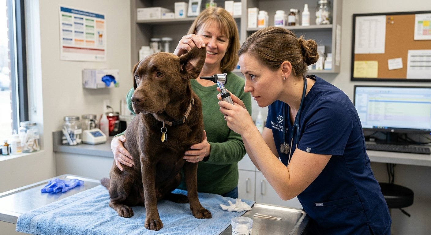 ear drops for dogs ear infection — pet care illustration